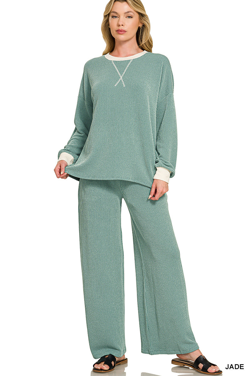 Rib Pant Set-Jade