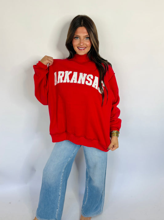 Arkansas Mock Neck-Red