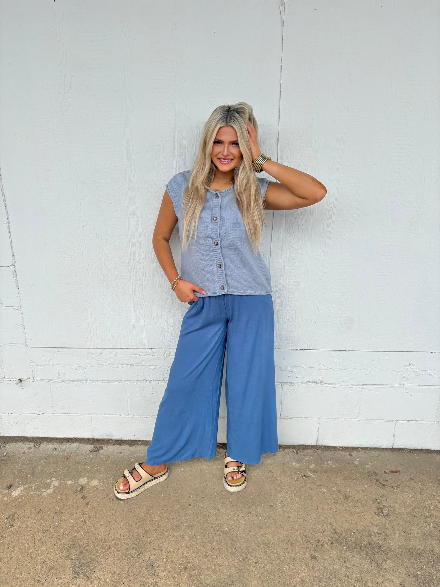 Smocked Wide Leg Pants - Denim