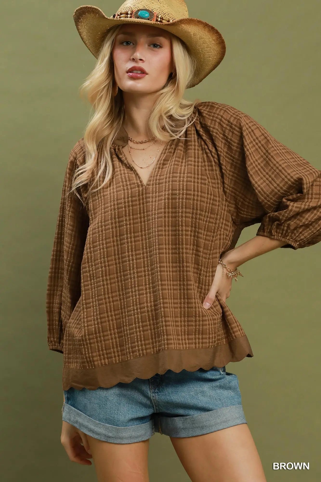 Umgee Brown Plaid Top
