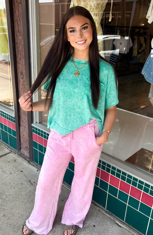 Acid Wash Sweat Pants - Mauve