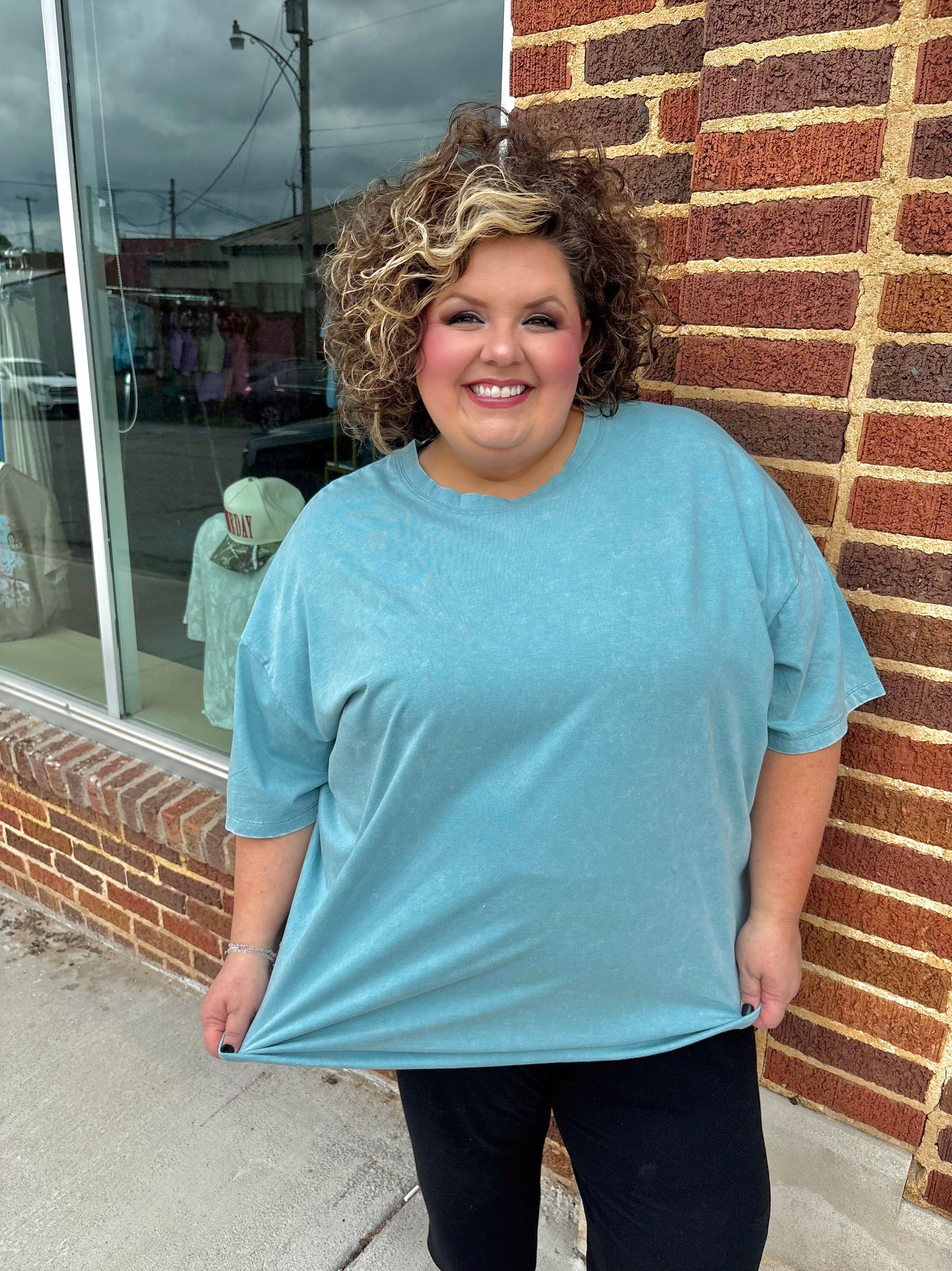 Plus Oversize Boyfriend Tee - Ash Blue