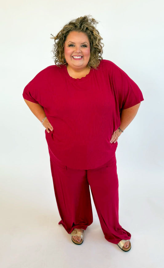 Plus Relaxed Pant Set-Cabernet