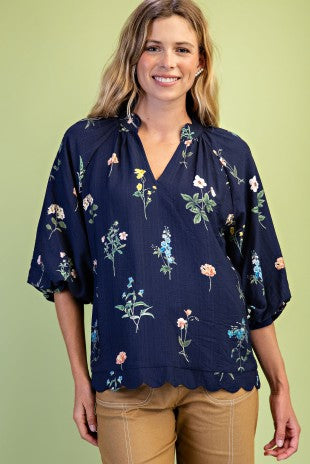 Navy Floral Blouse