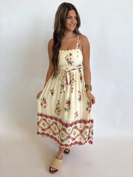Floral Pattern Belt Dress