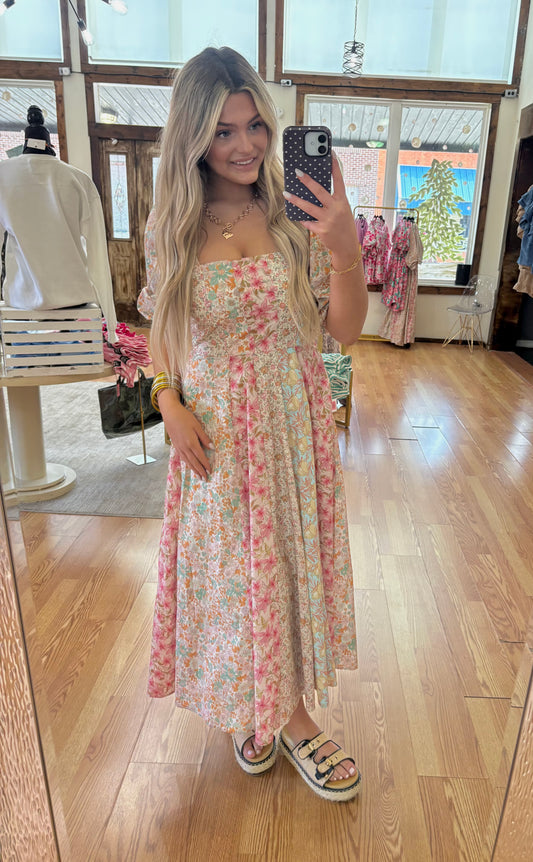 Mixed Floral Midi Dress