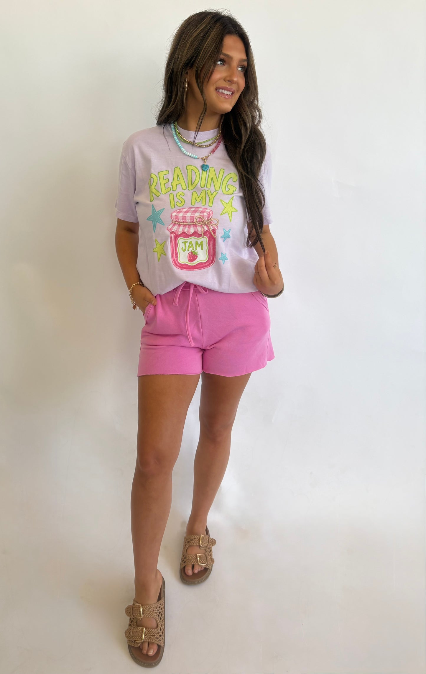 Raw Hem Shorts-Pink