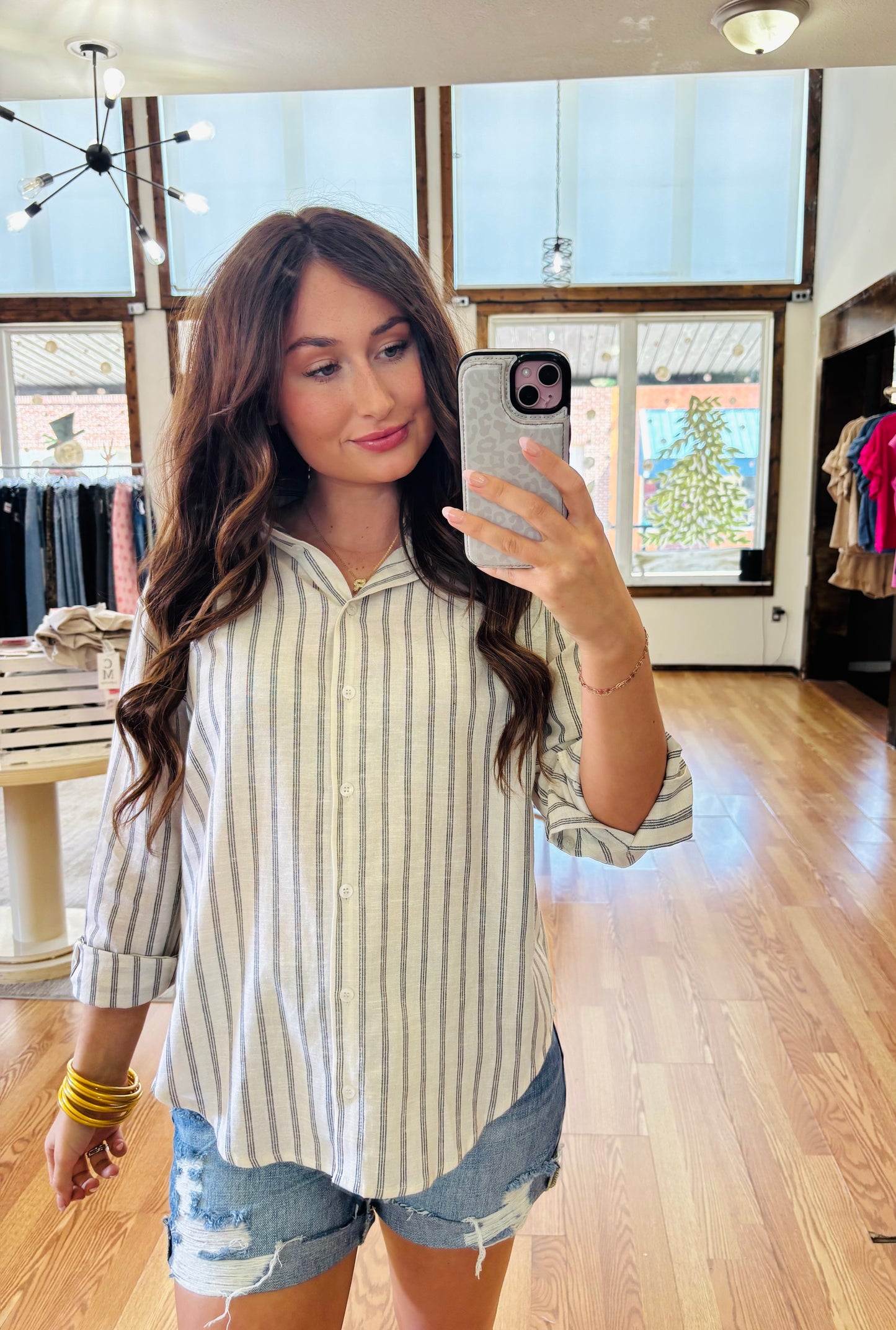 Linen Stripe Button Up