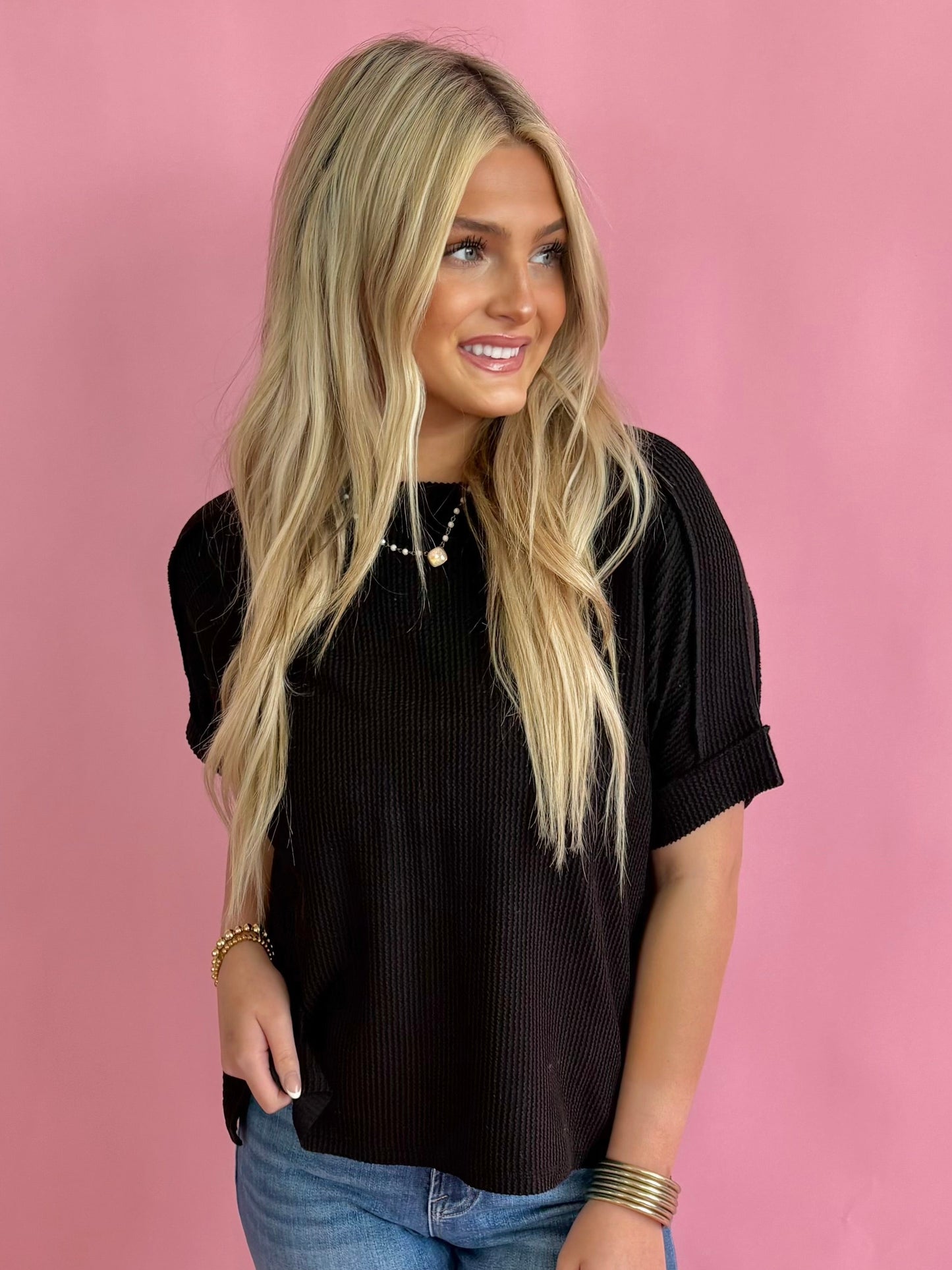 Zenana Rib Top-Black