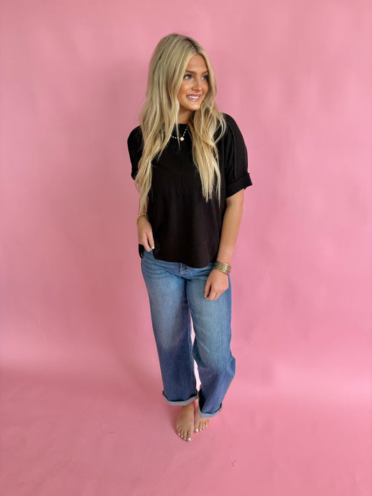 Zenana Rib Top-Black