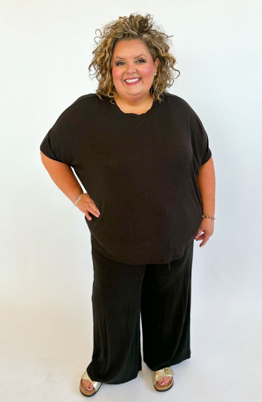 Plus Relaxed Pant Set-Black