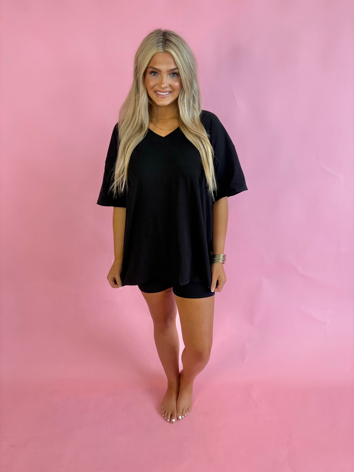 Cotton VNeck Set-Black