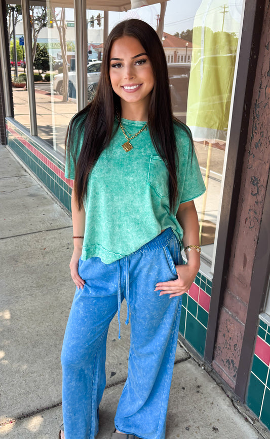 Acid Wash Sweat Pants - Ocean Blue