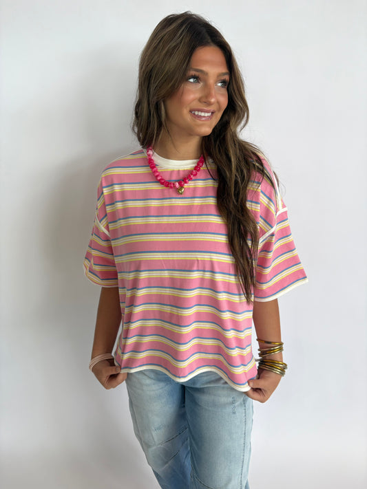 Oversized Stripe Tee : Pink/Blue
