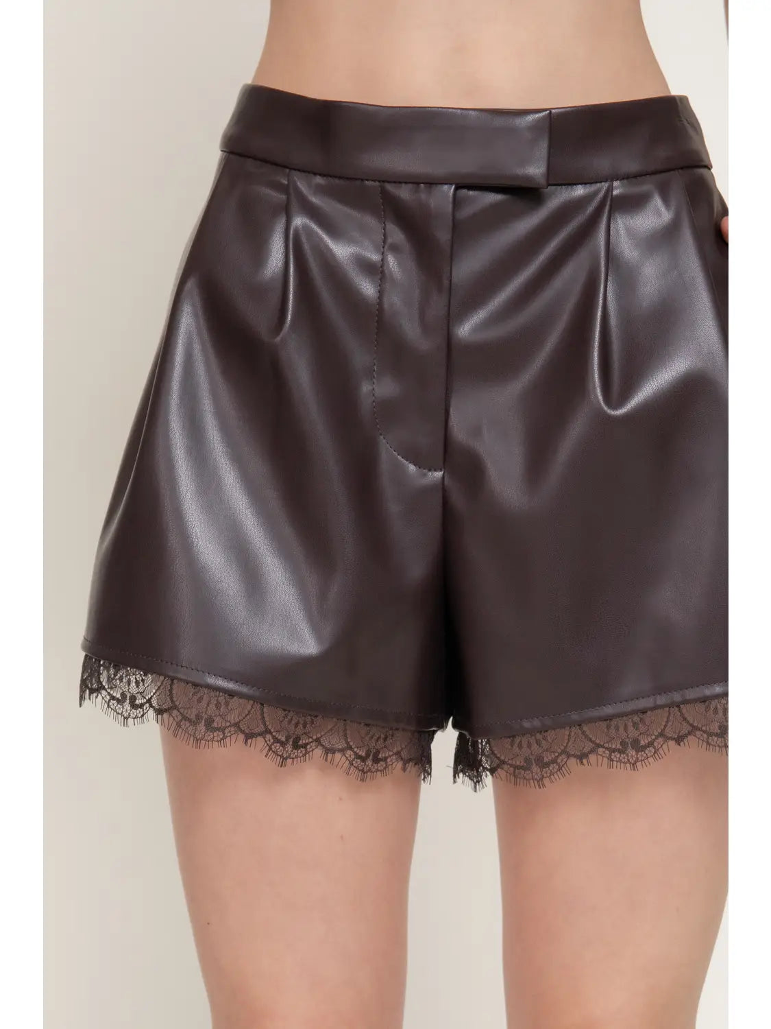 Lace Trim Shorts-Brown