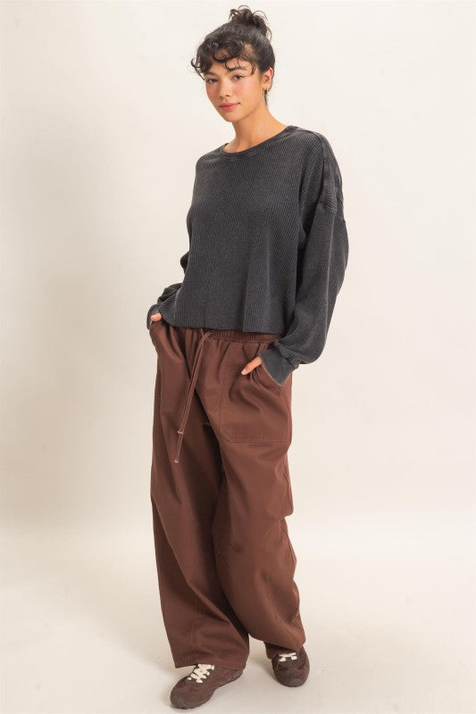 Black Waffle Open Back Top