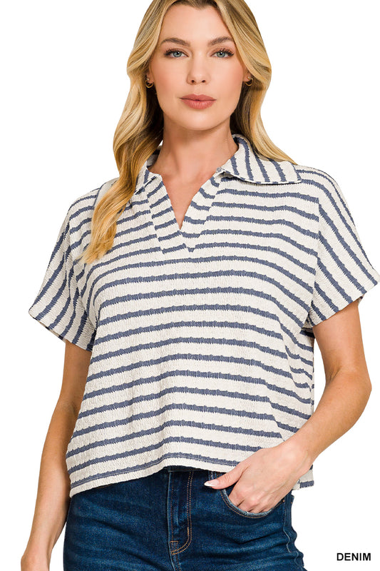 Zenana Stripe Collar Top