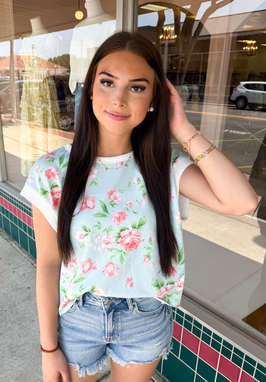 Floral Blue Open Back Top