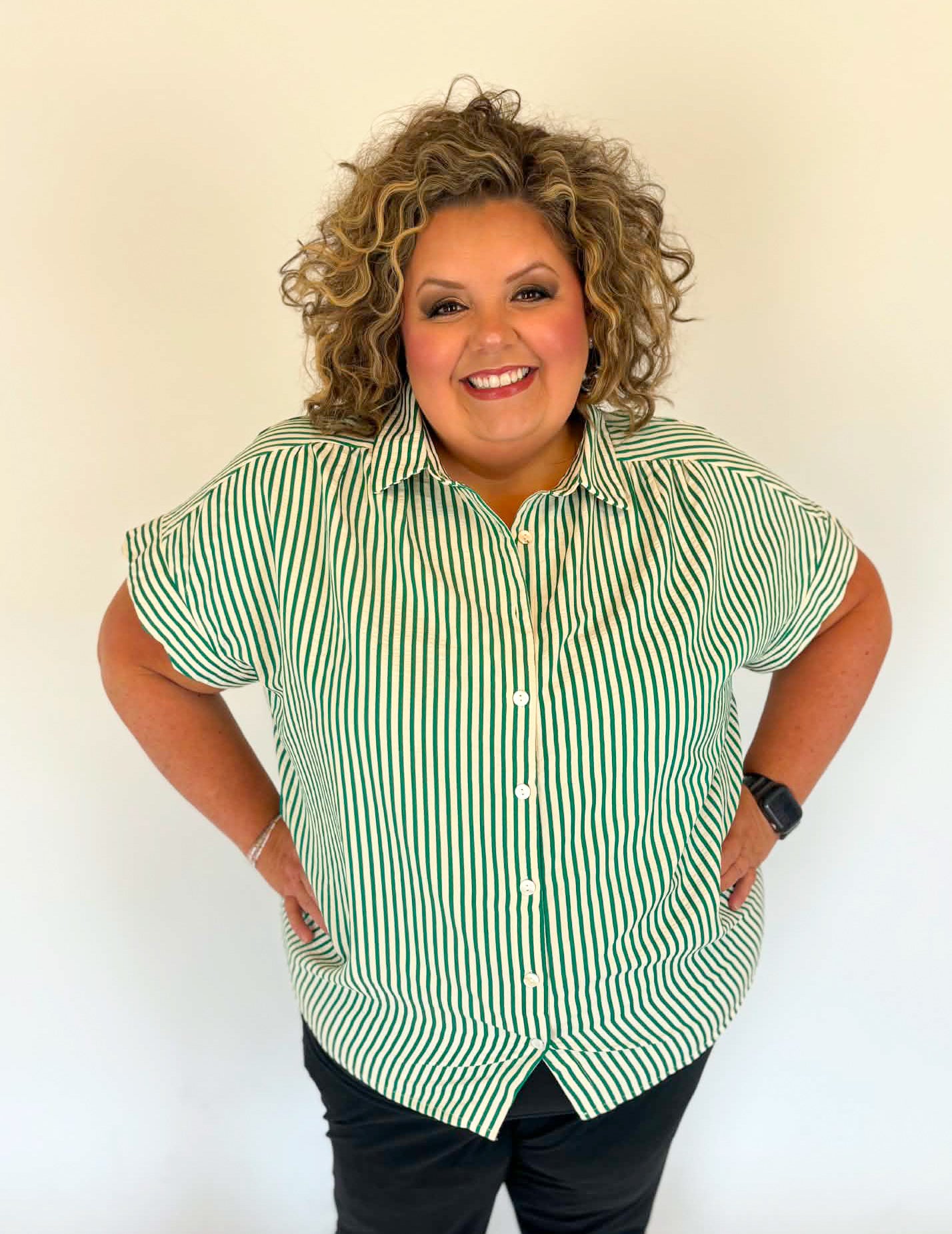 Plus Stripe Top-Green
