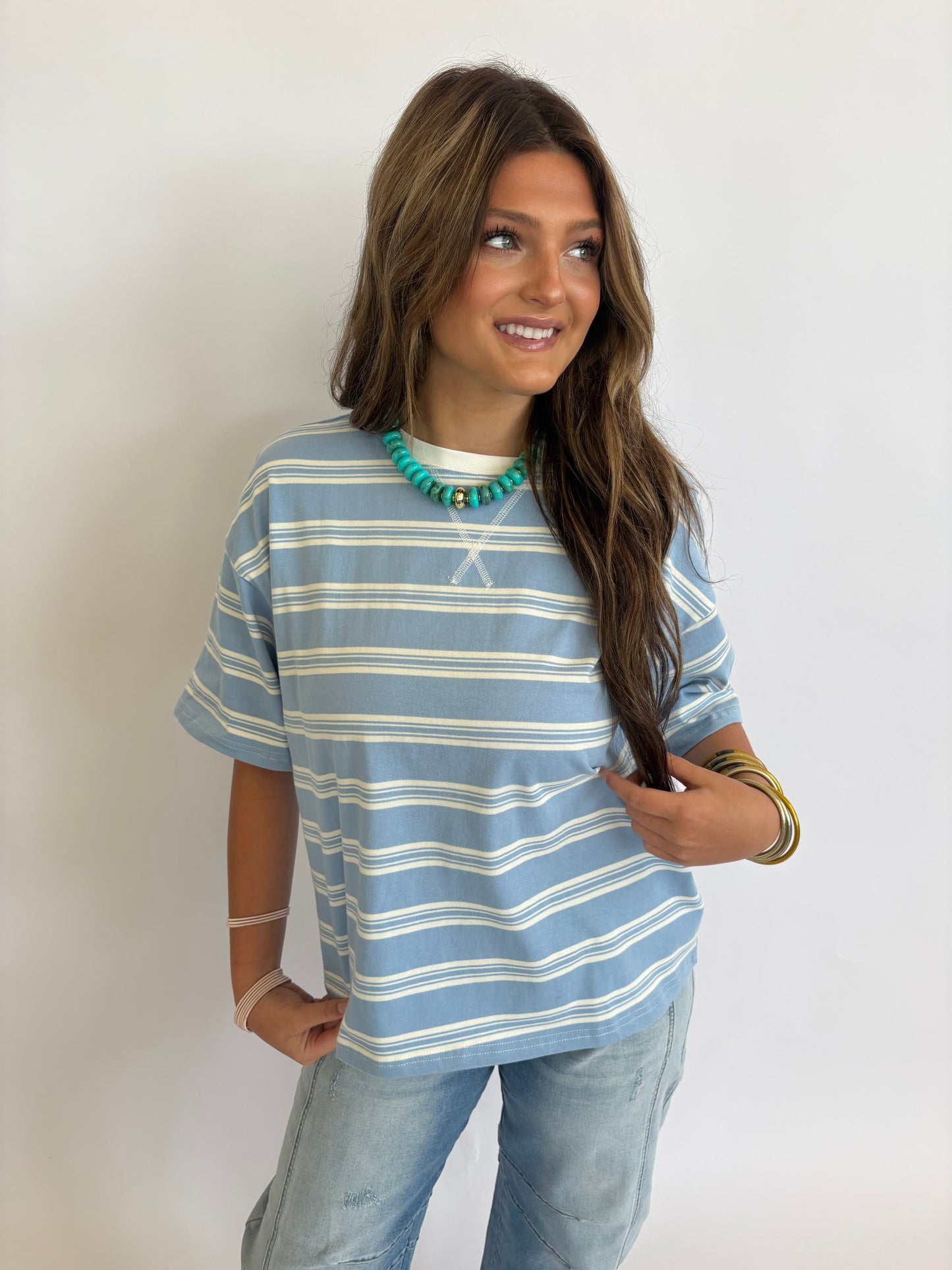 Oversized Stripe Tee : Blue/White