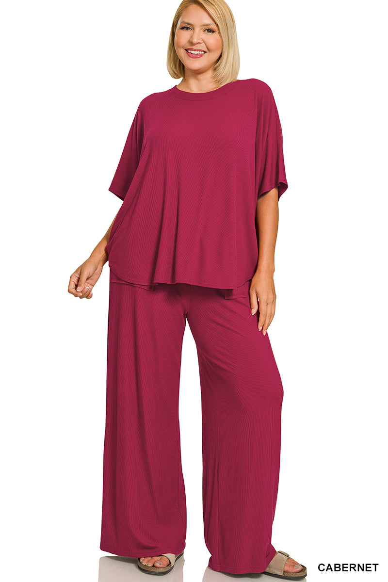 Plus Relaxed Pant Set-Cabernet