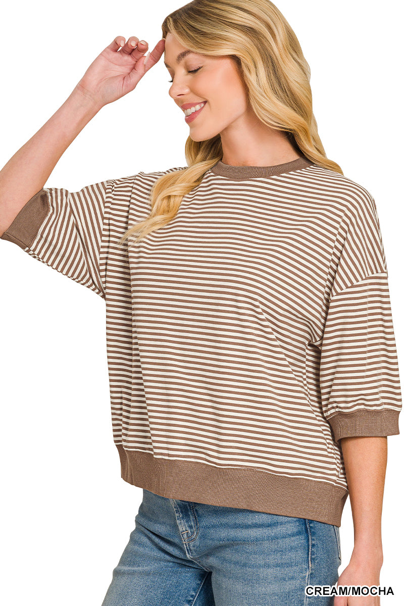 Stripe Banded Top-Mocha/Cream