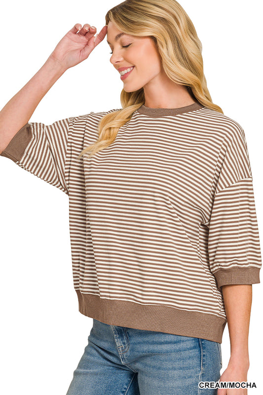 Stripe Banded Top-Mocha/Cream