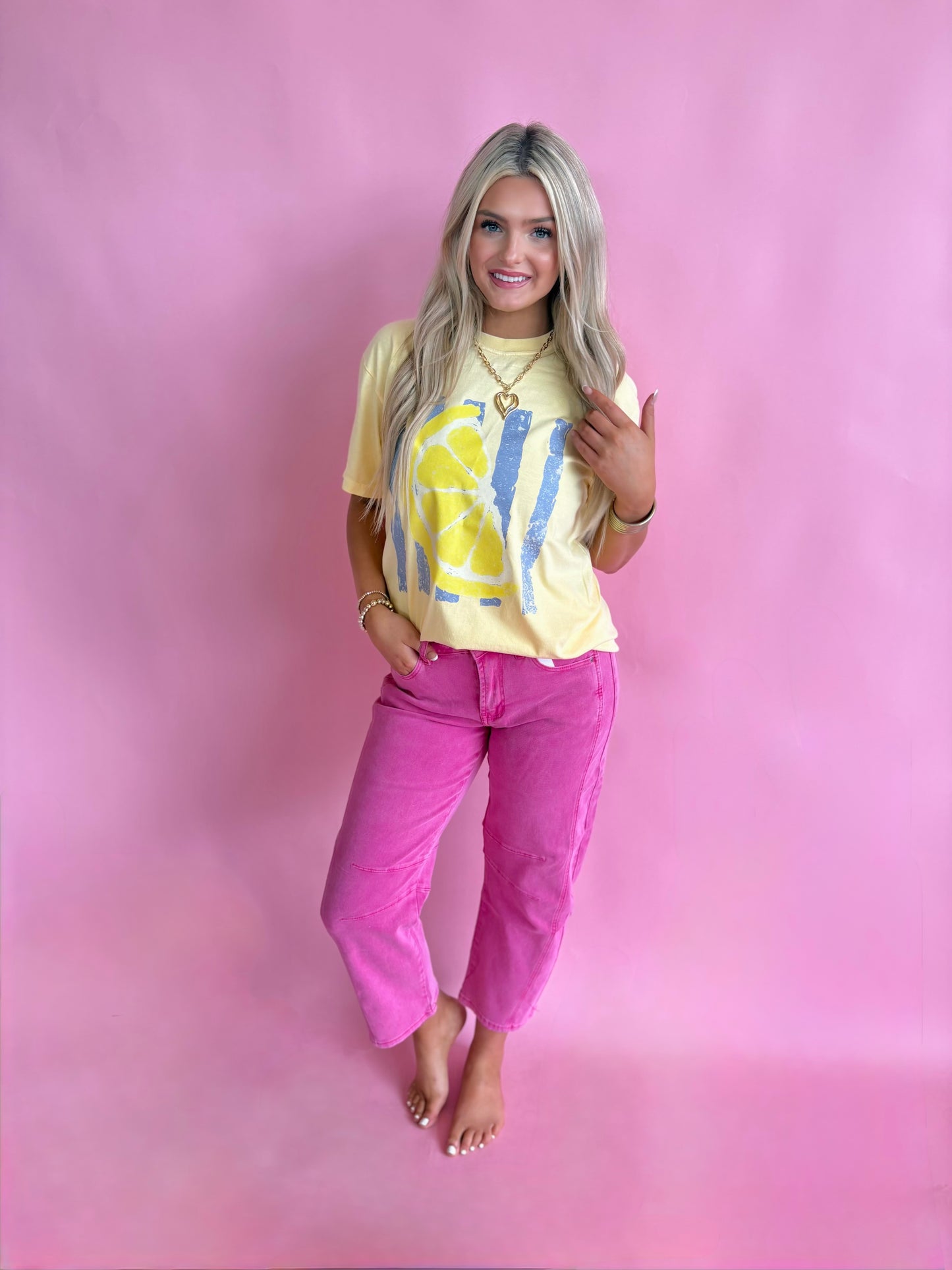 Barrel Leg Jean-Hot Pink
