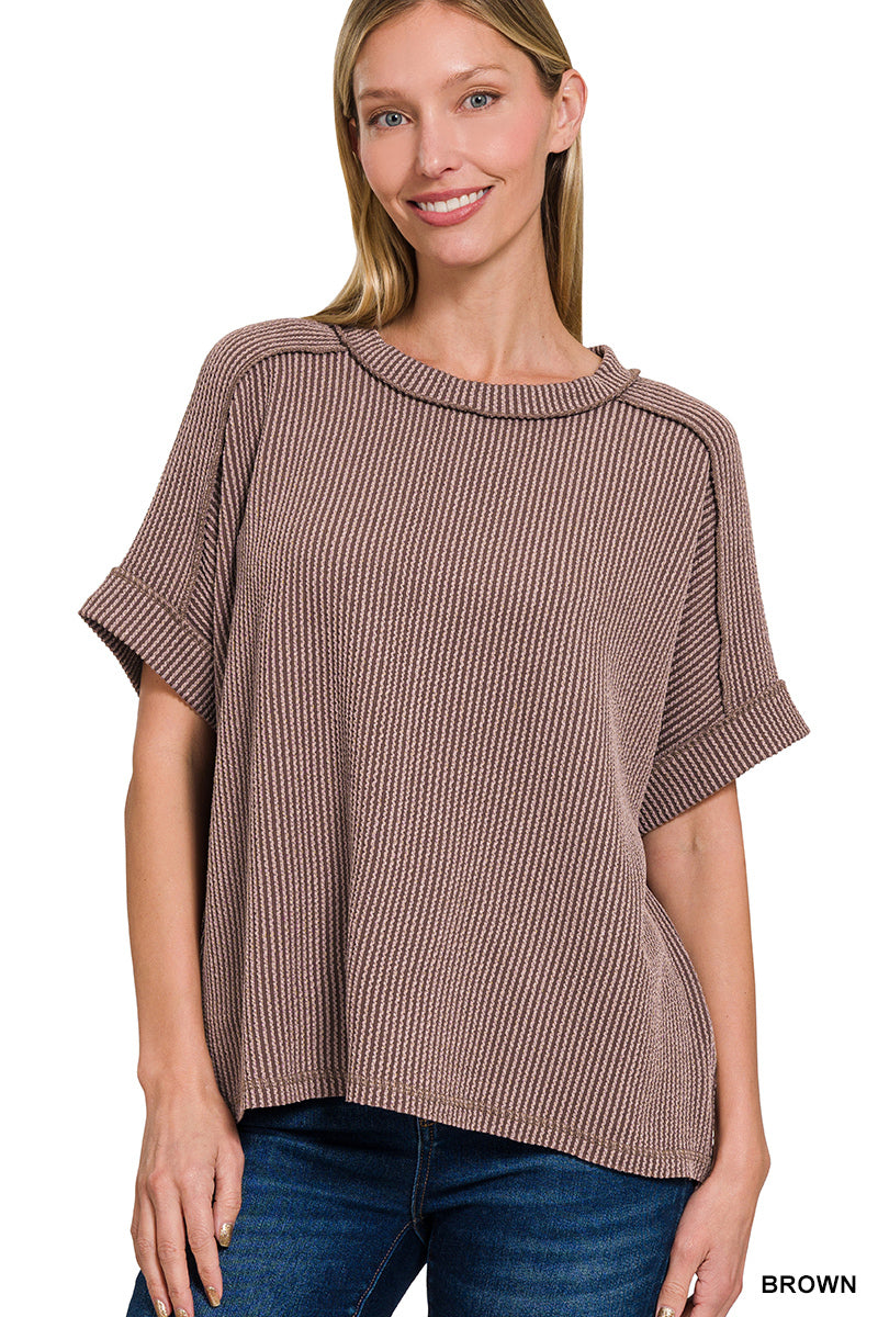 Zenana Rib Top-Brown