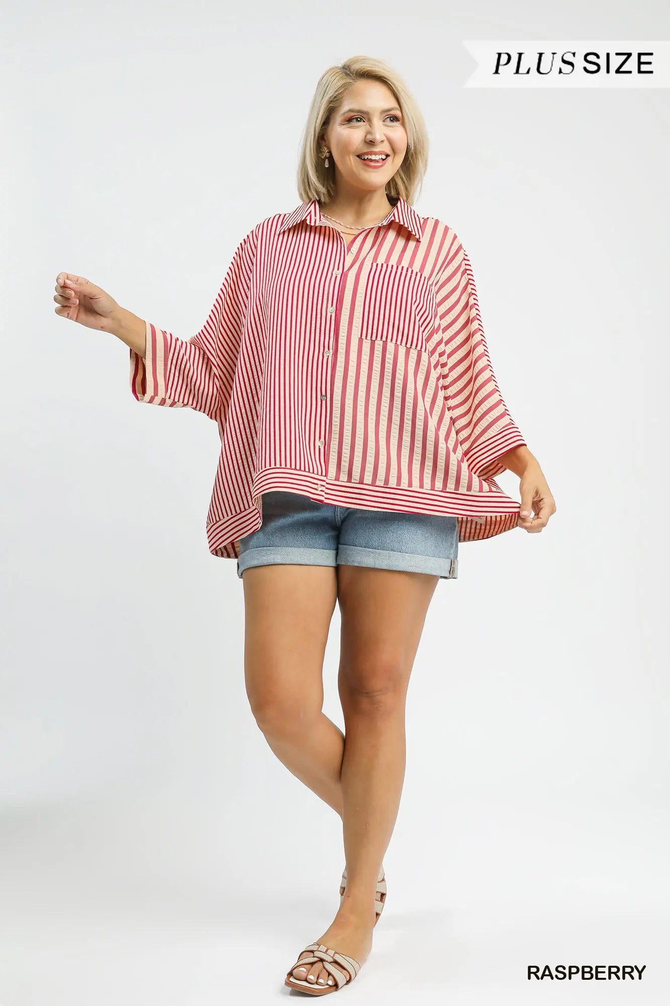 Plus Raspberry Stripe Top