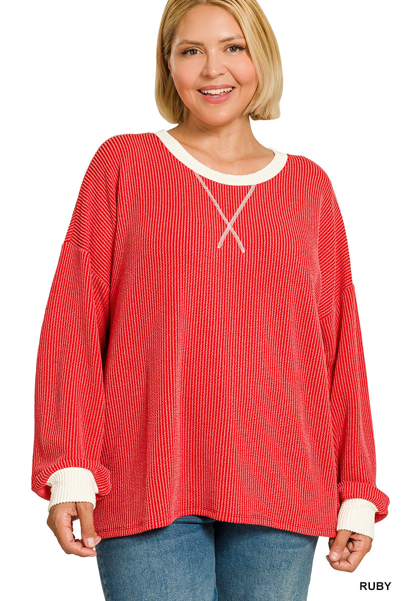 Plus Long Sleeve Shirt-Red