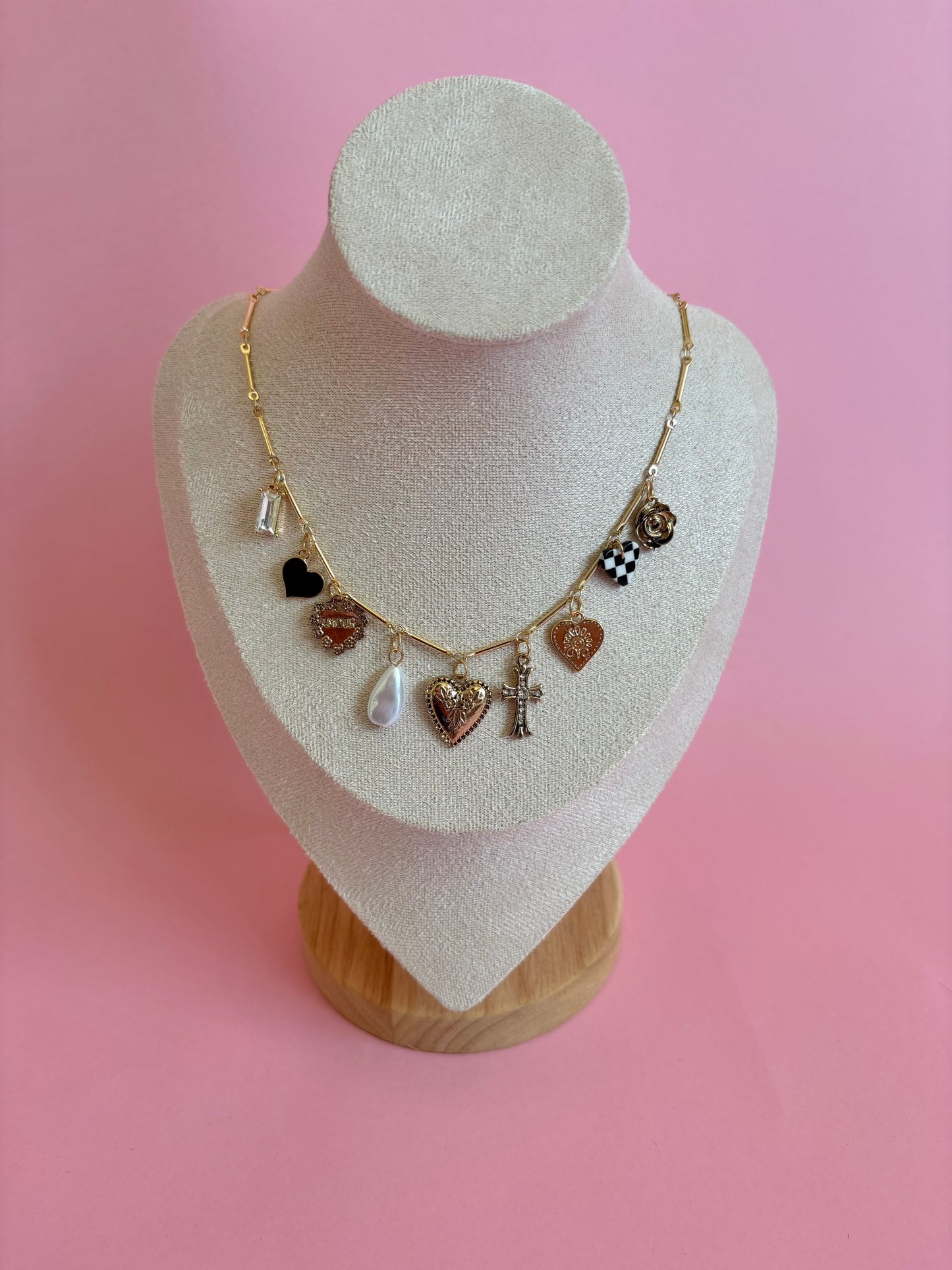 Checkered Cross Charm Necklace