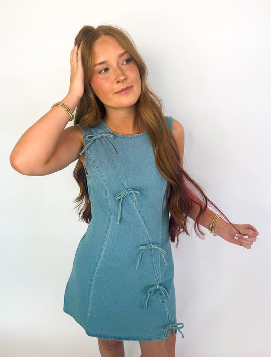 Denim Dress with Bow Detail