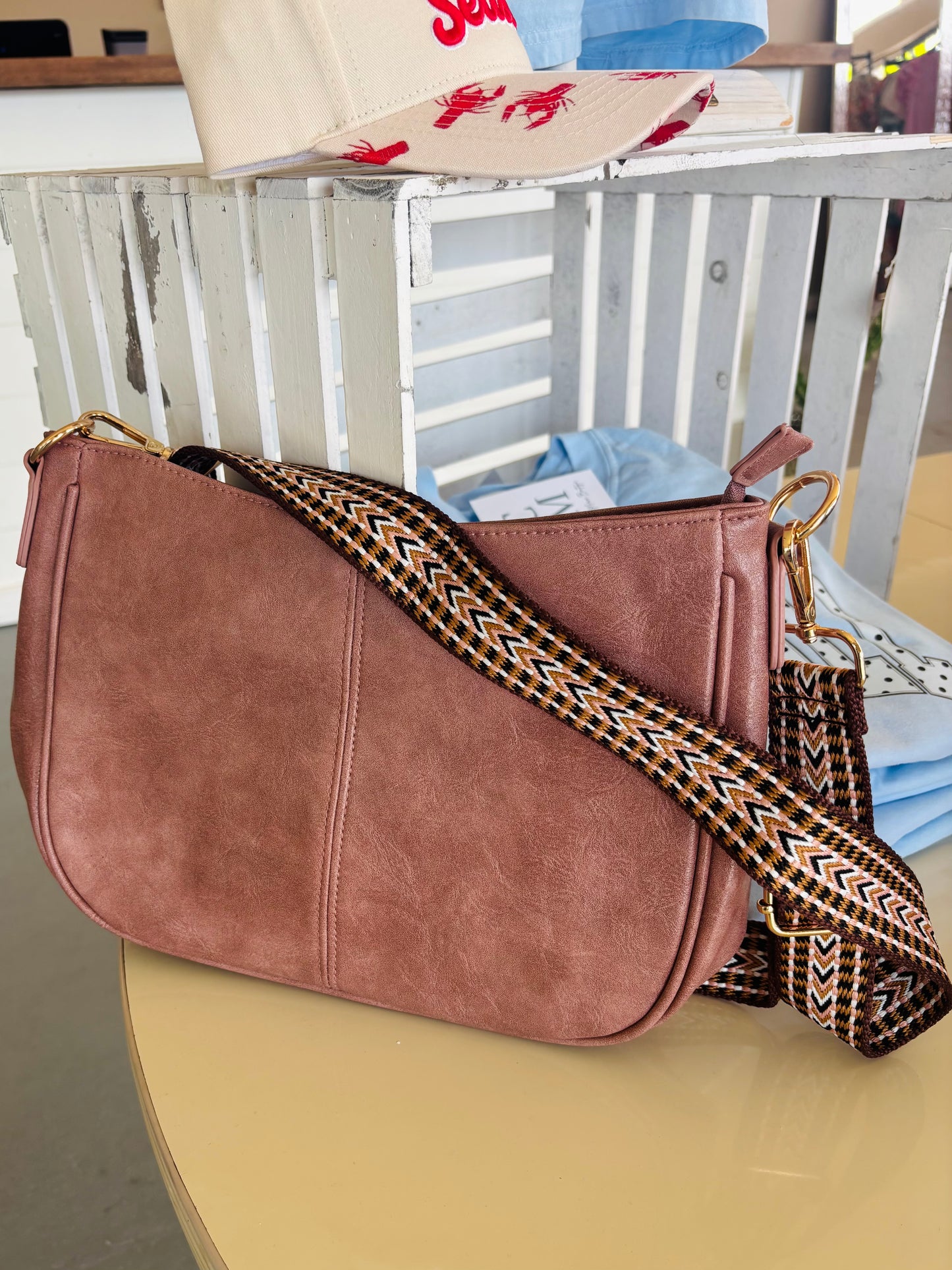 Leather Messenger Bag - Lt Rose