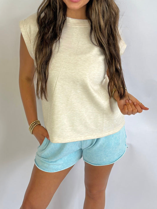 Acid Wash Elastic Shorts-Blue