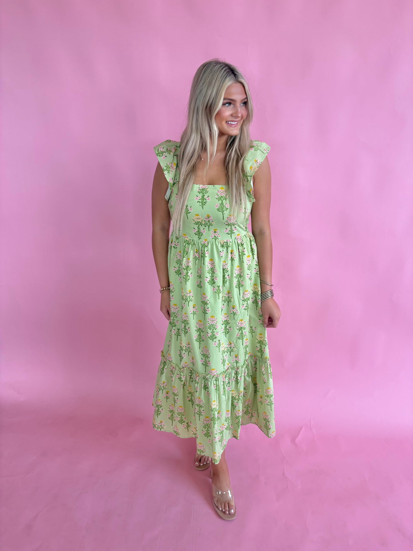Gigio Square Neck Dress(Green)