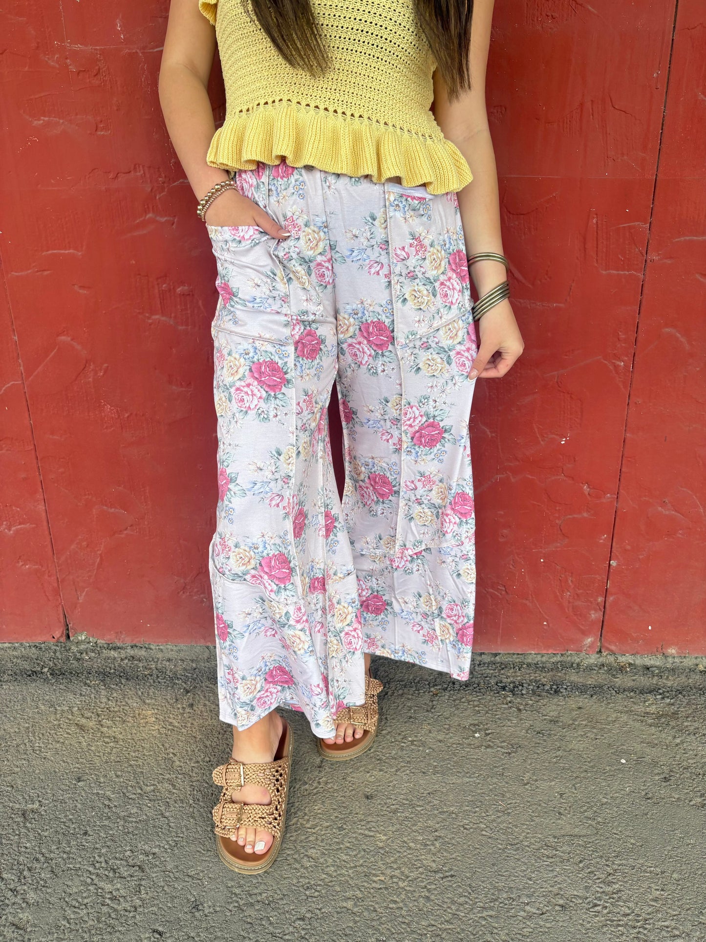 Elastic Vintage Floral Pant - Tan