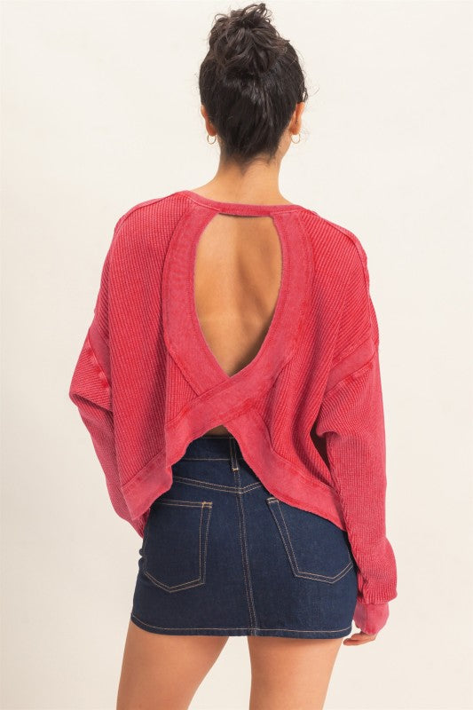 Red Waffle Open Back Top