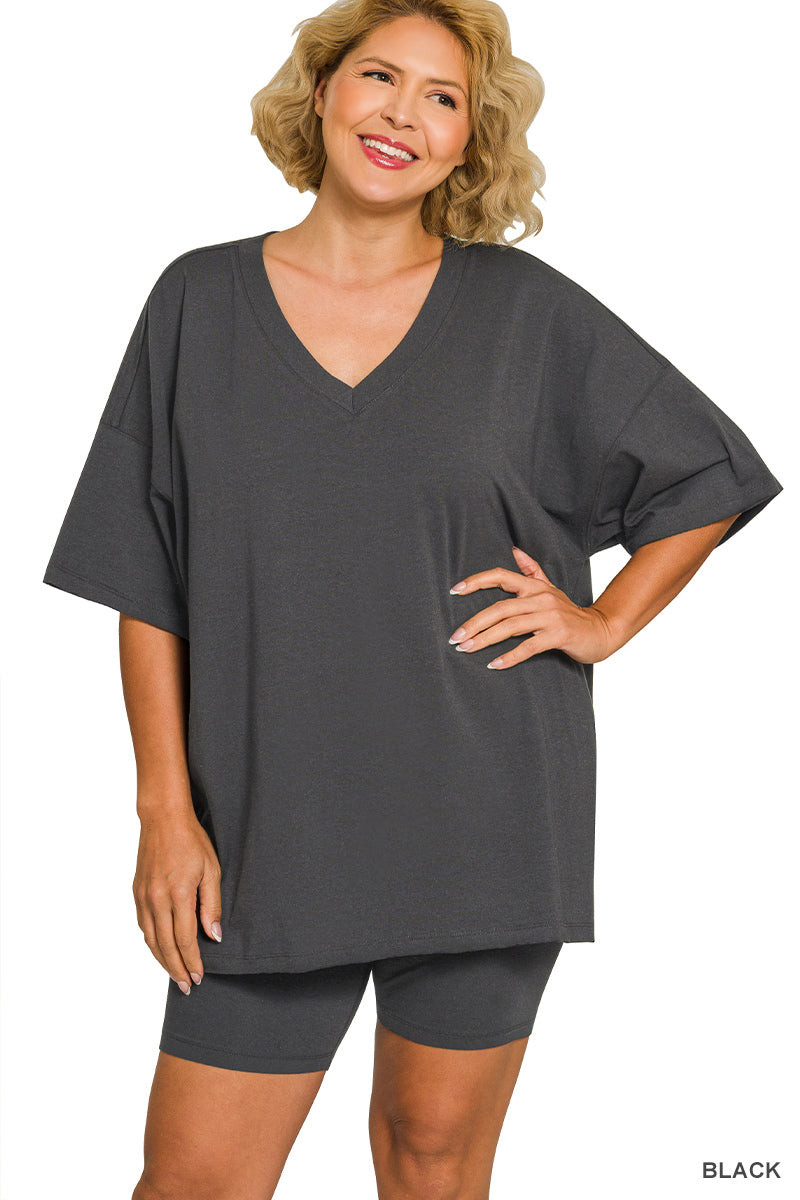 Plus Cotton VNeck Set-Black