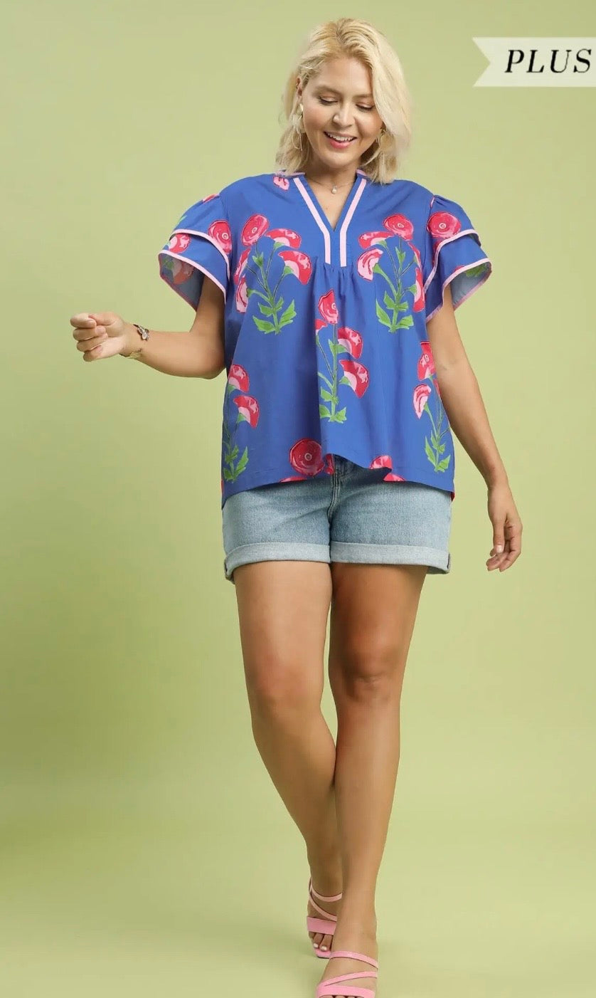 Plus Blue Floral Top
