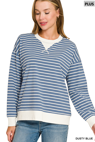 Plus Long Sleeve Banded Top-Blue