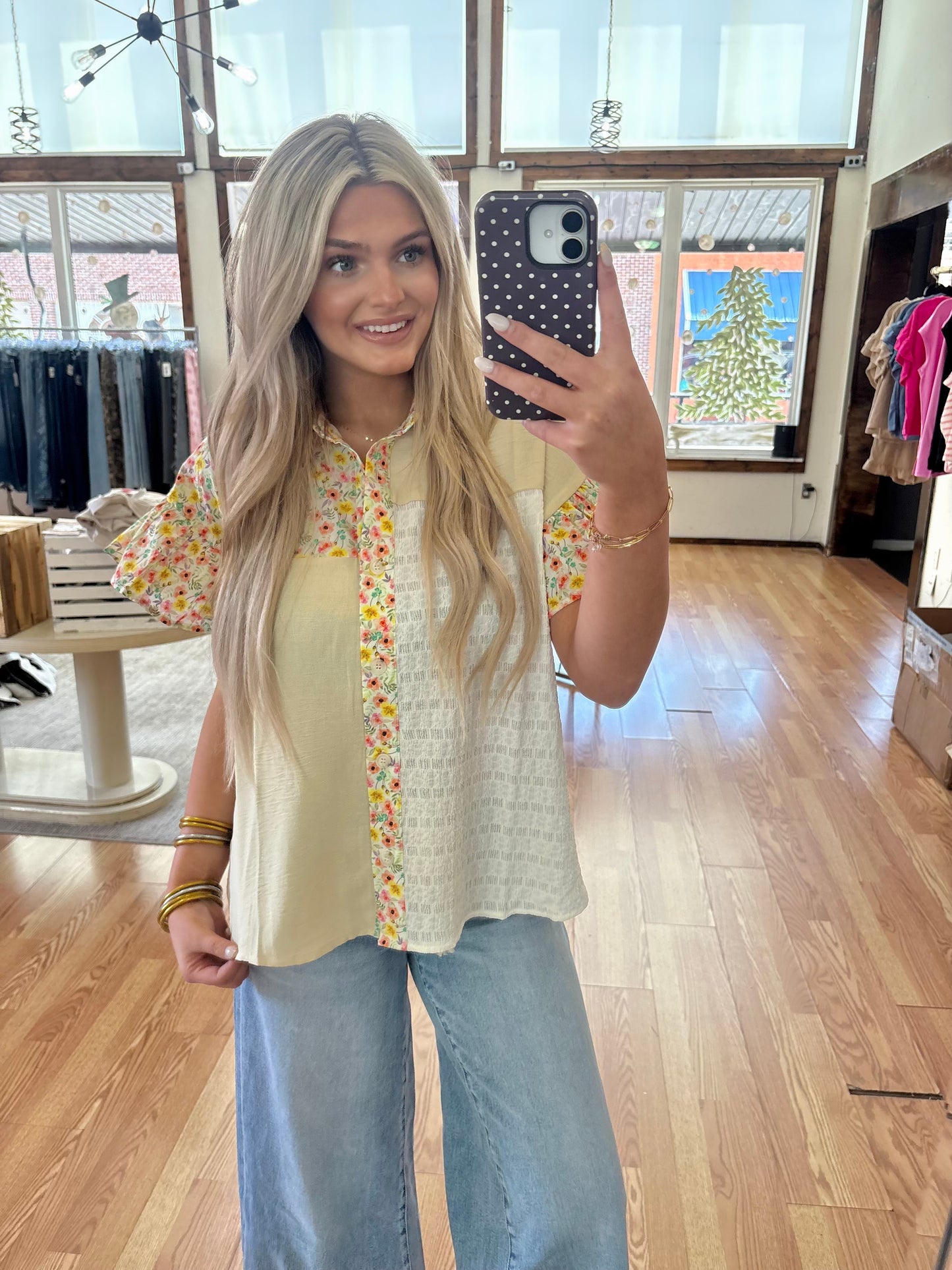 Floral Woven ColorBlock Top