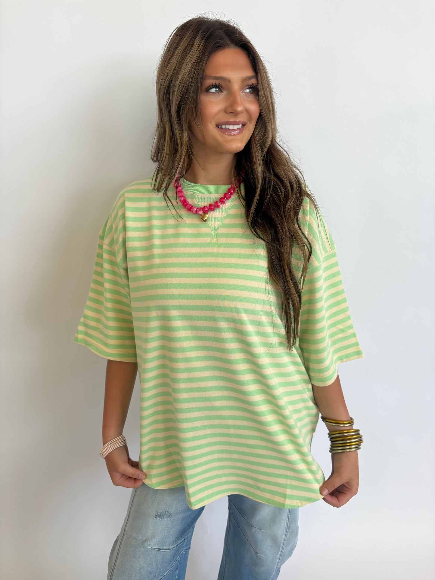 Oversized Stripe Tee : Cream/Mint