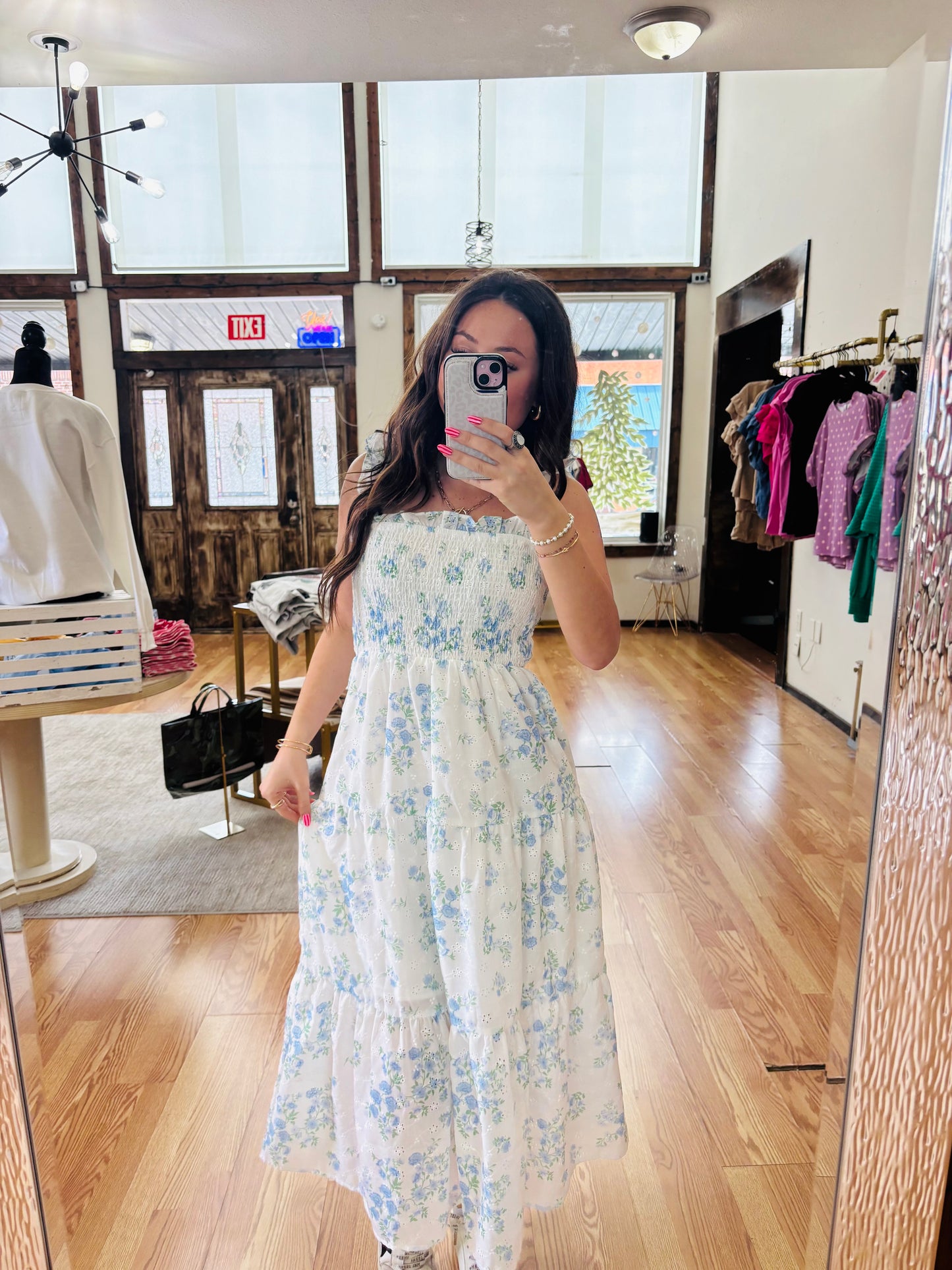 Smocked Floral Ruffle Strap Dress