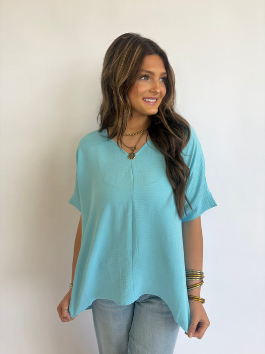 Woven Airflow Top - Sky Blue