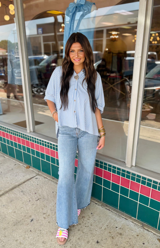 Oversized Zenana Top-Light Blue