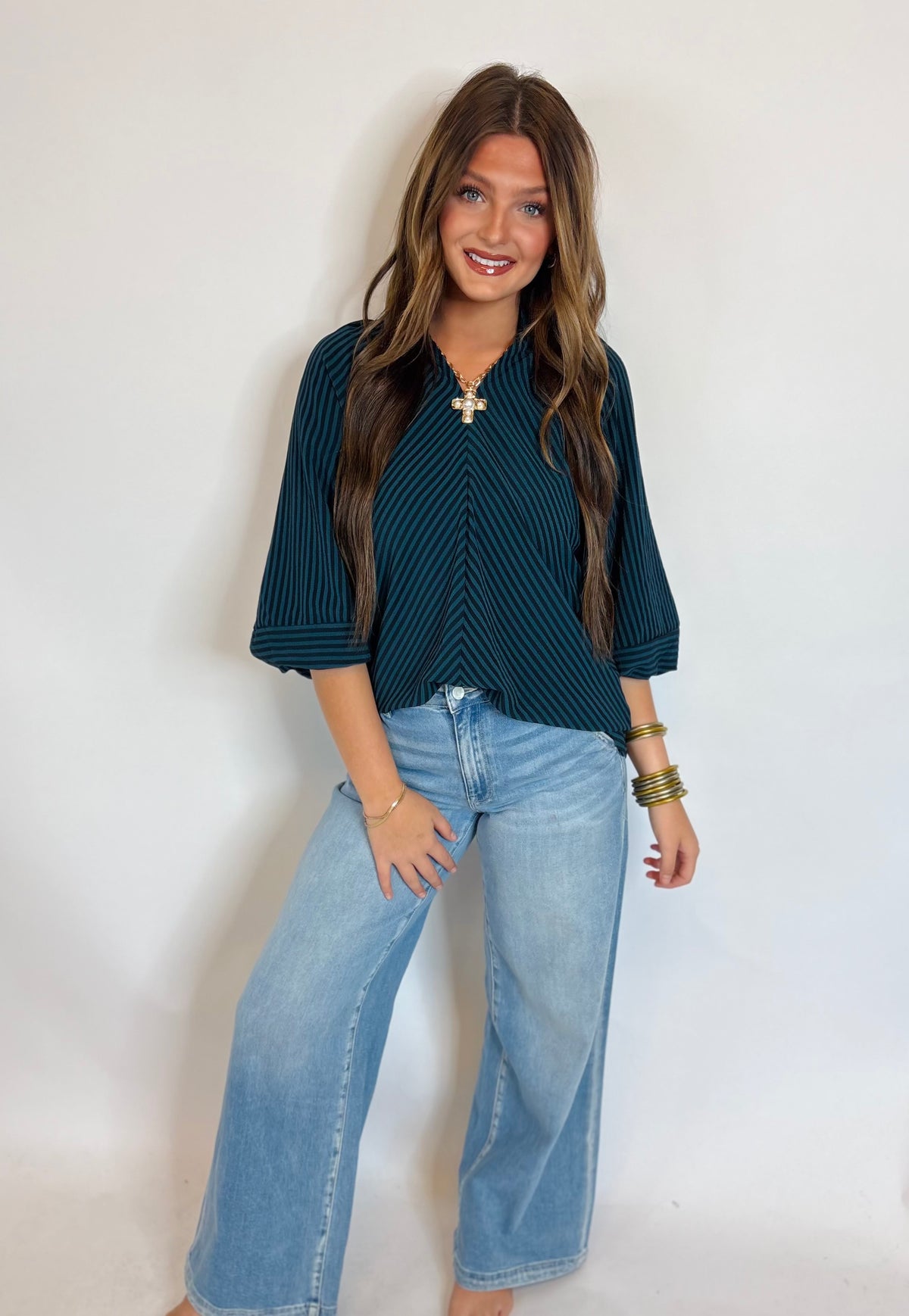 Teal Stripe Top