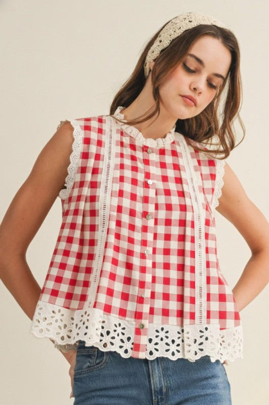 Gingham Ruffle Edge Tank