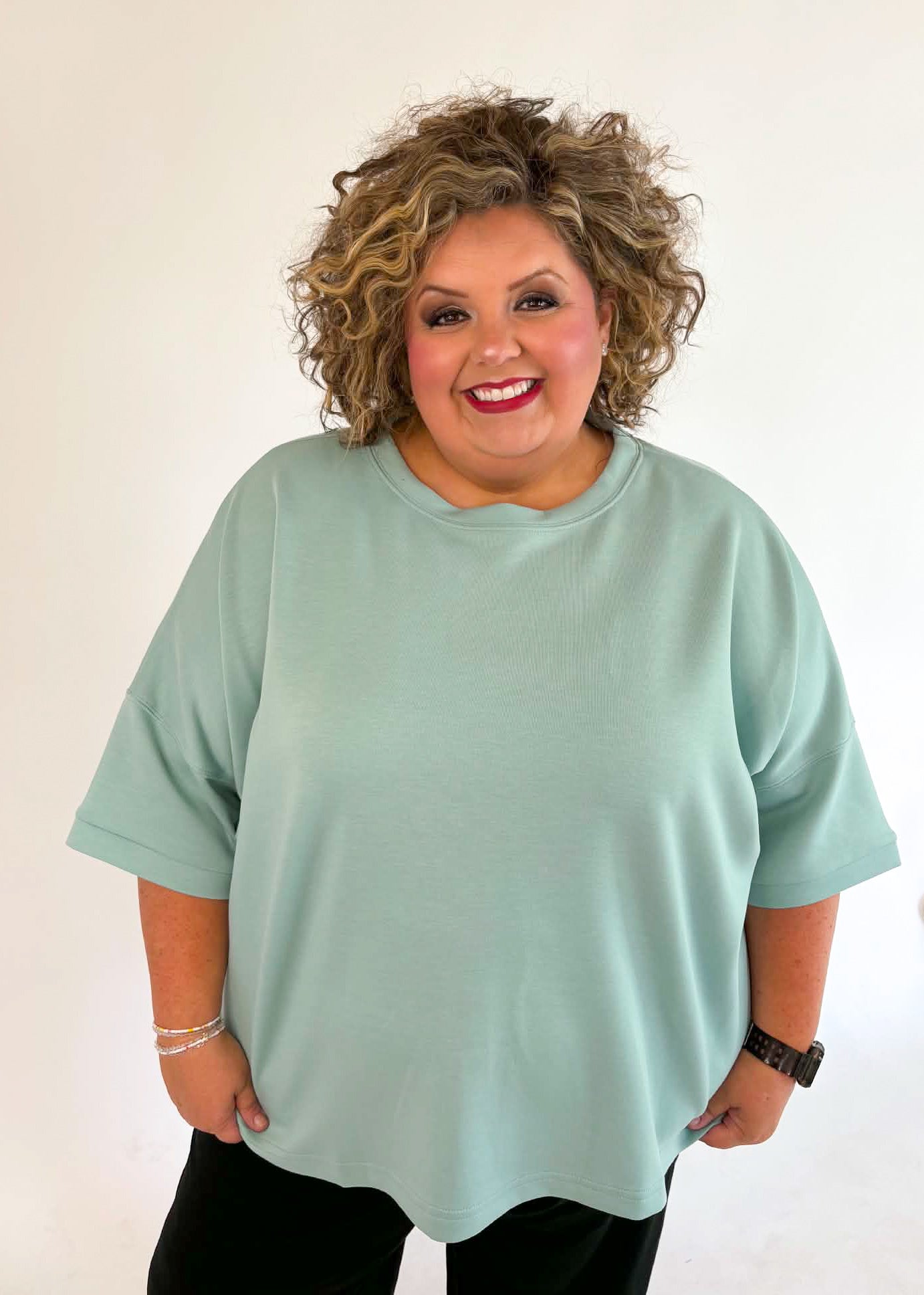Plus Scuba Top - Dusty Green