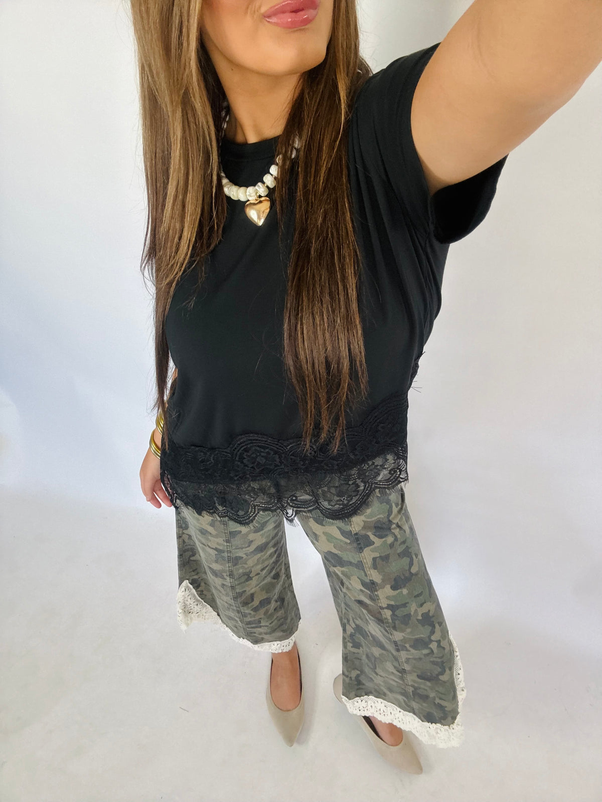 Asymmetrical Lace Top-Black